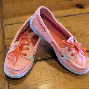 Sperry Topsider Shoresider Kids  Canvas Boat Shoes Melon Color Sz 2M